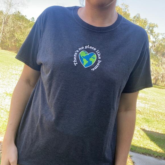 EARTH DAY SHIRT - Charcoal gray unisex tee embroidered size large - Picture 1 of 5